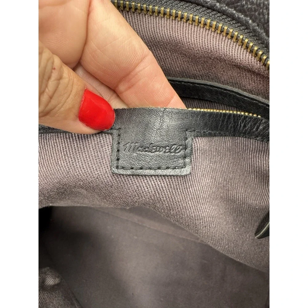 Madewell Black Thick Leather Zip Closure Double Handle Satchel Shoulder Bag‎